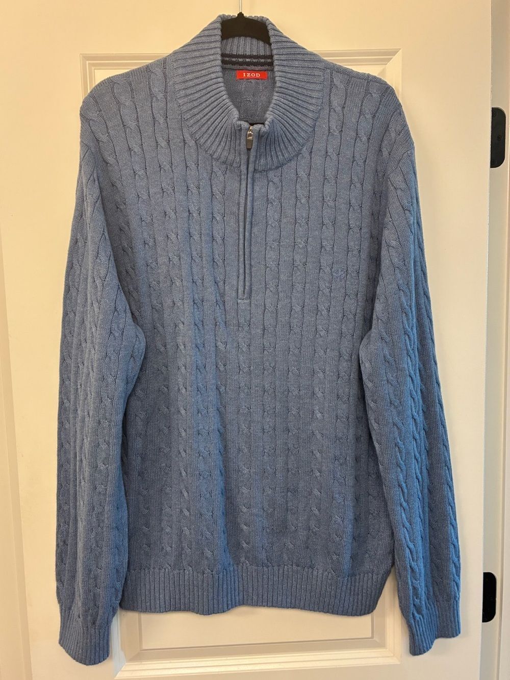 IZOD Long Sleeve Quarter Zip Sweater Pullover Men’s Size 2XL Blue 100% Cotton